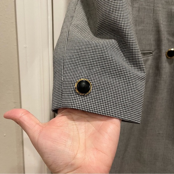 Vtg Angelica Midi Blazer Size 12 Black White Double Breasted USA Old - Picture 3 of 10